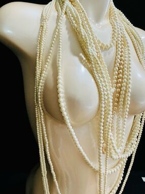 Layered Cream & White Faux Contemporary & VTG MIX Pearl Multi-Strand Necklace’s